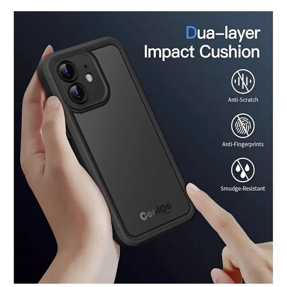 iPhone 12 6.1 inch Case, Dual Layer Matte Scratch-Resistant, Black